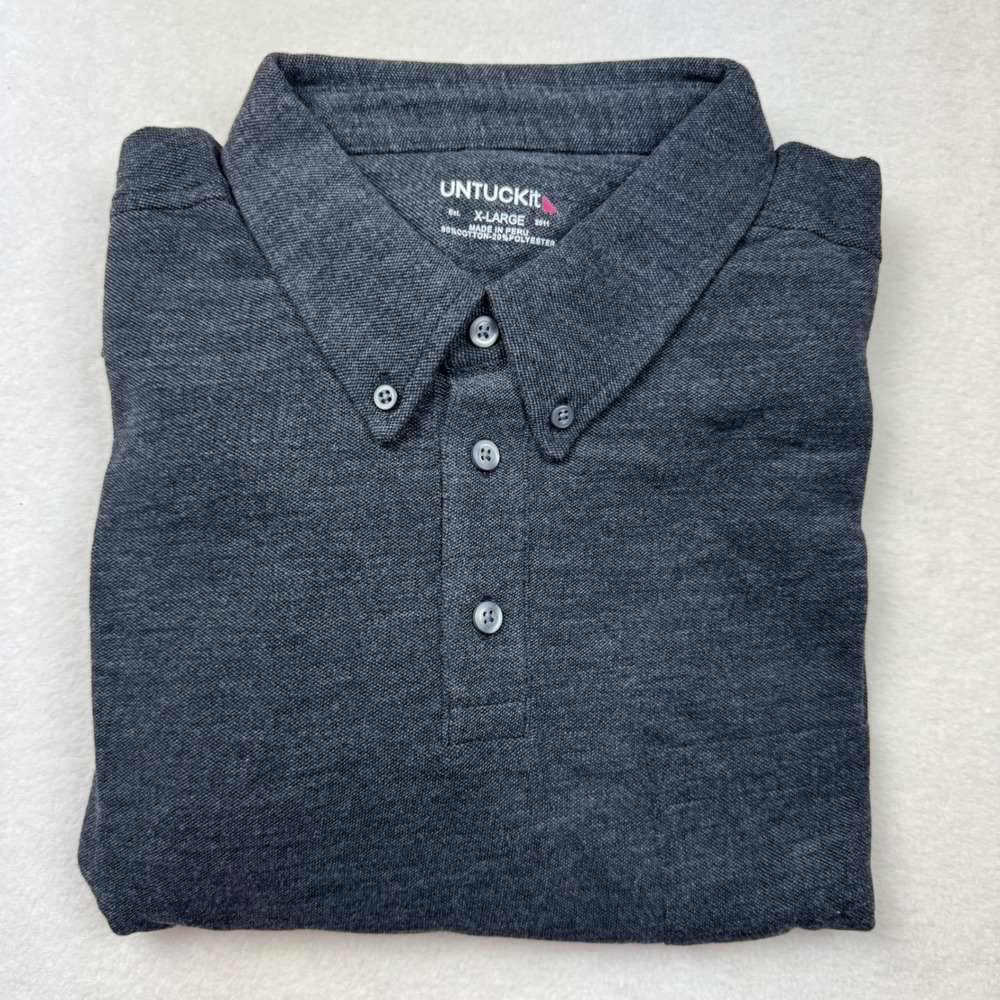 UNTUCKit Zingaro Shirt‎ Charcoal Gray Polo XL Button Down Cotton Blend Peru LS